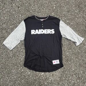 Mitchell & Ness NFL Throwbacks Raiders Black 3/4 Sleeve Henley T-Shirt Size XL